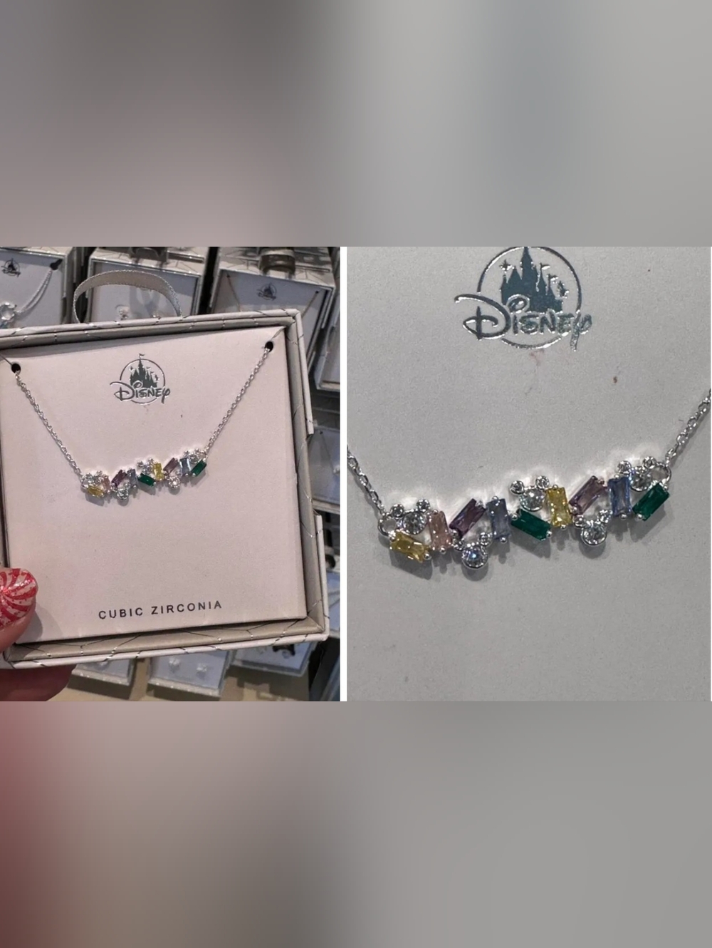 Disney Multicolor Baguette Necklace with Silver Chain